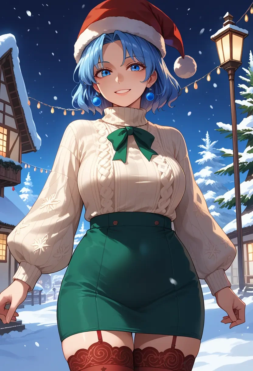 touhou,cirno,Christmas,sweater dress,stockings  - 