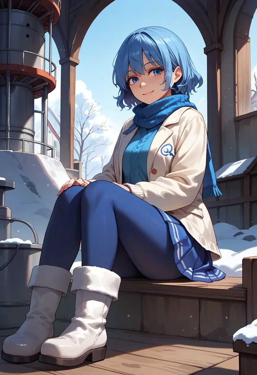 touhou,cirno,winter,student uniform,puffer jacket  - 