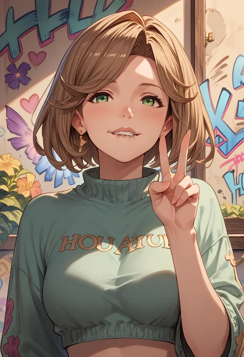 granblue_fantasy,clarisse_(granblue_fantasy),cropped graffiti sweatshirt,dolphin shorts  - 