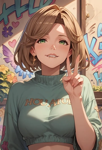 granblue_fantasy,clarisse_(granblue_fantasy),cropped graffiti sweatshirt,dolphin shorts  - AI generated anime art