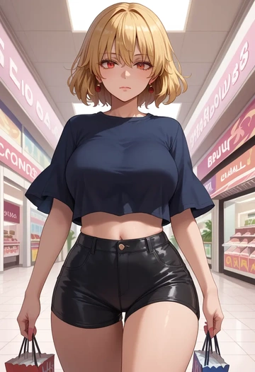 touhou,clownpiece,leather,shorts,crop top  - AI generated anime art