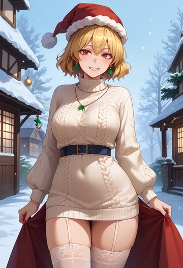 touhou,clownpiece,Christmas,sweater dress,stockings  - AI generated anime art