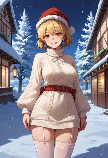 touhou,clownpiece,Christmas,sweater dress,stockings  - AI generated anime art