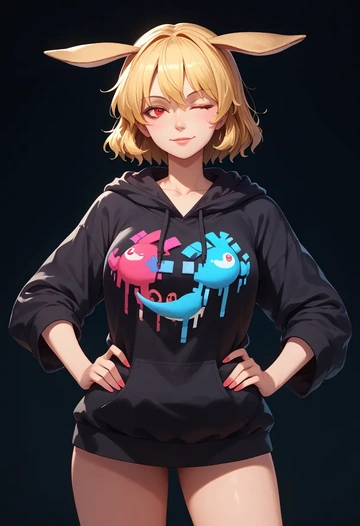 touhou,clownpiece,oversized graphic hoodie,thigh-high socks,shorts  - AI generated anime art