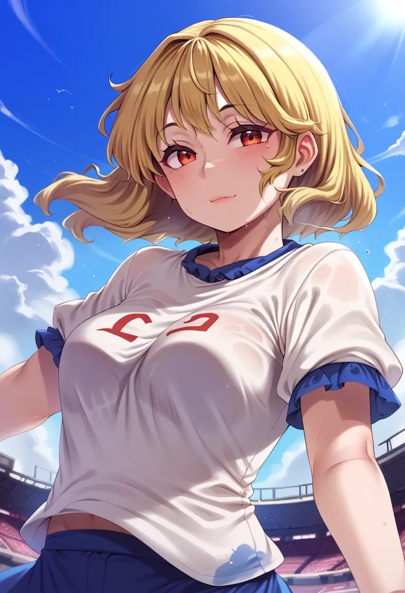 touhou,clownpiece,running shirt,shorts,sneakers  - 