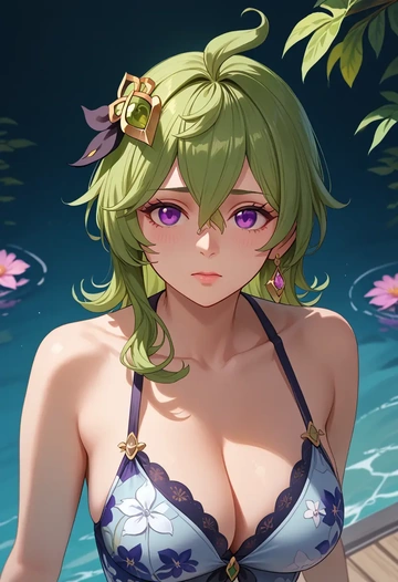 genshin impact,collei,swimsuit,floral print  - AI generated anime art