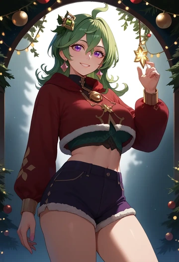 genshin impact,collei,Christmas,red velvet shorts  - AI generated anime art