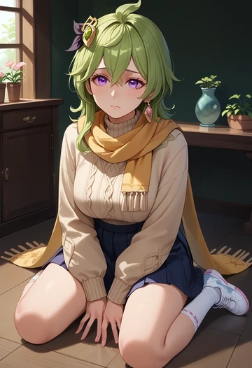 genshin impact,collei,spring,student uniform,knit sweater  - AI generated anime art