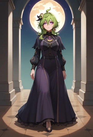 genshin impact,collei,gothic priestess gown,high slit,embroidered veil  - AI generated anime art