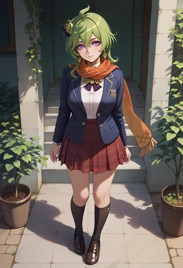 genshin impact,collei,winter,student uniform,plaid skirt  - AI generated anime art