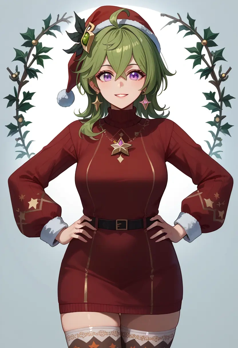 genshin impact,collei,Christmas,sweater dress,stockings  - 