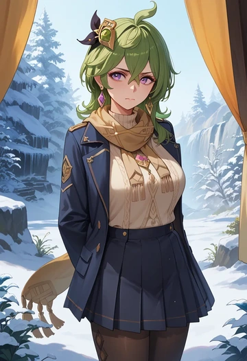 genshin impact,collei,winter,student uniform,puffer coat  - AI generated anime art