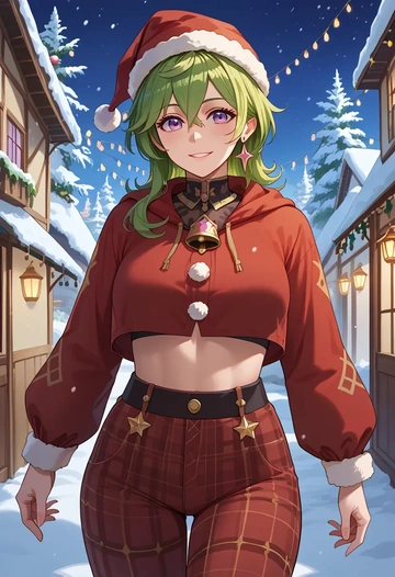 genshin impact,collei,Christmas,plaid trousers  - AI generated anime art