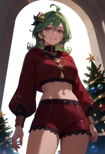 genshin impact,collei,Christmas,red velvet shorts  - AI generated anime art