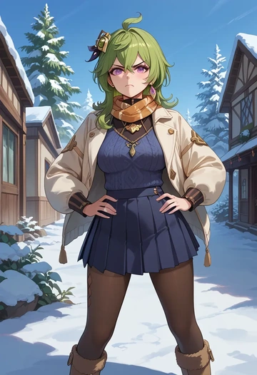 genshin impact,collei,winter,student uniform,puffer jacket  - AI generated anime art