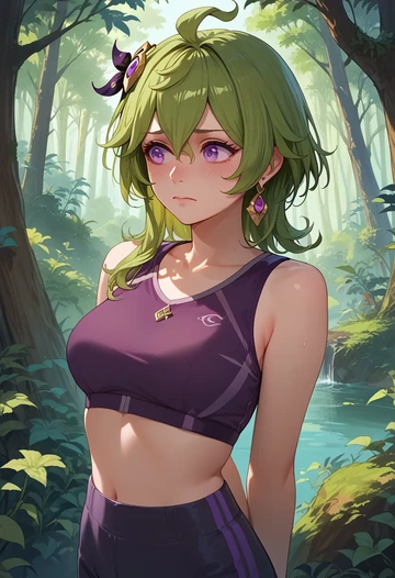 genshin impact,collei,sports crop,high-waisted shorts  - AI generated anime art