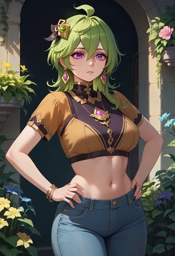 genshin impact,collei,crop top  - AI generated anime art