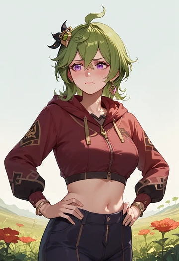 genshin impact,collei,crop hoodie,shorts  - AI generated anime art