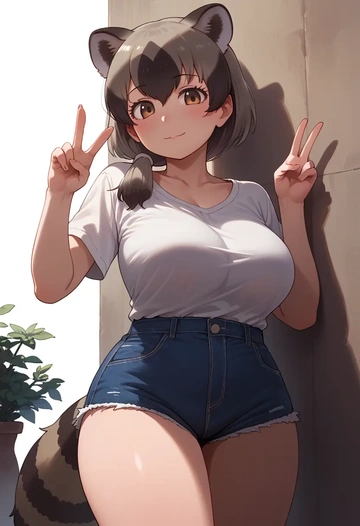 kemono_friends,common_raccoon_(kemono_friends),shorts,sexy  - AI generated anime art