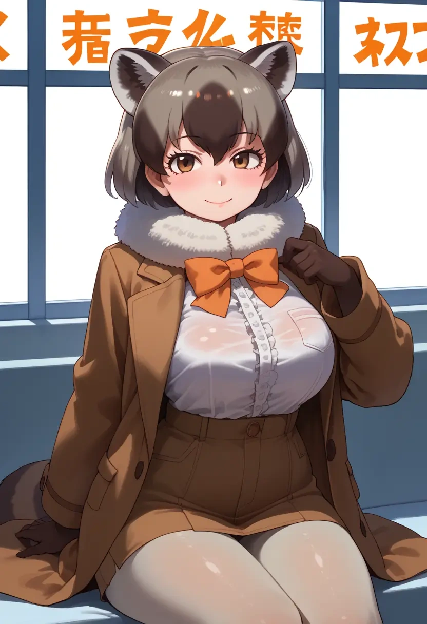 kemono_friends,common_raccoon_(kemono_friends),coat,fur-collar,tailored trousers  - 