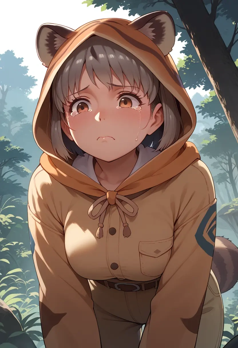 kemono_friends,common_raccoon_(kemono_friends),crop windbreaker,shorts  - 