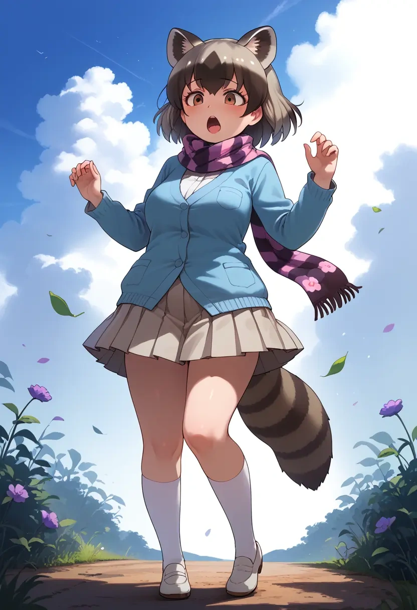 kemono_friends,common_raccoon_(kemono_friends),spring,student uniform,cardigan  - 