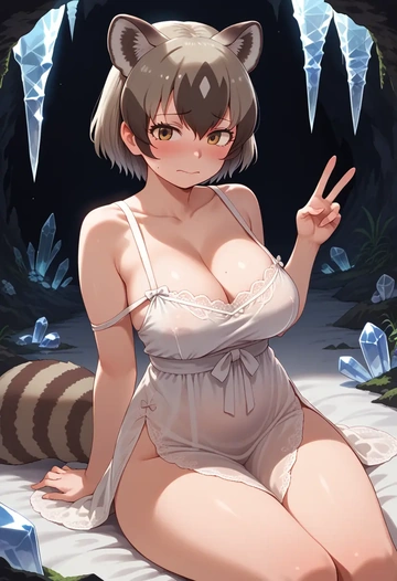 kemono_friends,common_raccoon_(kemono_friends),silk slip dress  - AI generated anime art