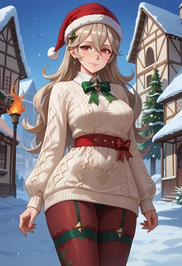 fire_emblem,corrin_(female)_(fire_emblem),Christmas,sweater dress,stockings  - AI generated anime art