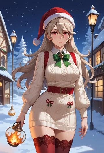 fire_emblem,corrin_(female)_(fire_emblem),Christmas,sweater dress,stockings  - AI generated anime art