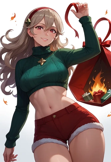 fire_emblem,corrin_(female)_(fire_emblem),Christmas,red velvet shorts,turtleneck sweater  - AI generated anime art