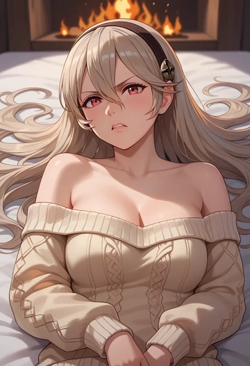 fire_emblem,corrin_(female)_(fire_emblem),orange,sweater  - AI generated anime art