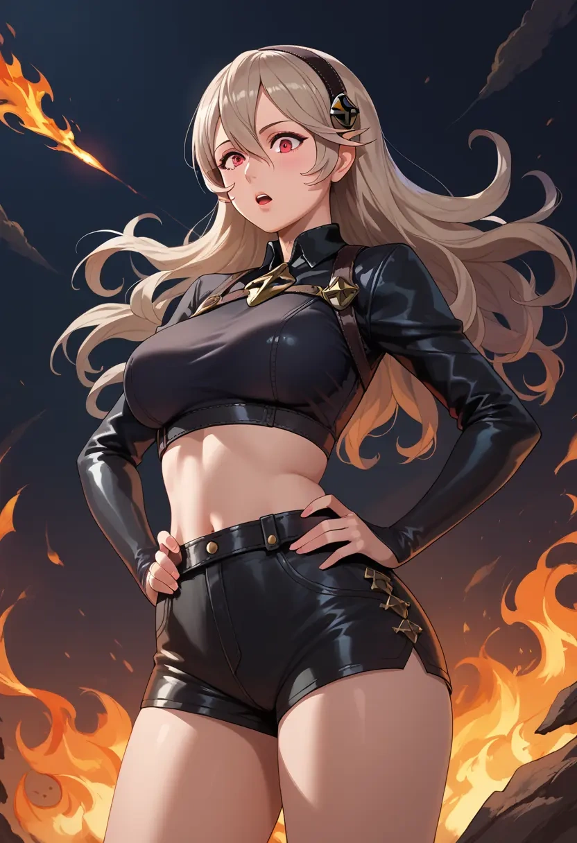 fire_emblem,corrin_(fire_emblem),leather,shorts,crop top  - 