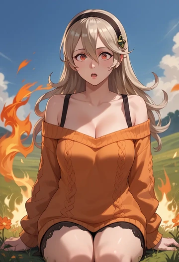 fire_emblem,corrin_(fire_emblem),orange,sweater  - AI generated anime art