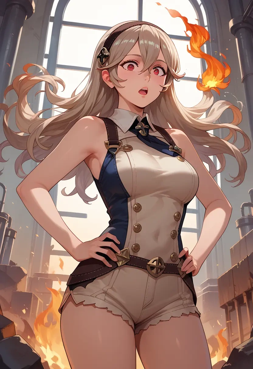 fire_emblem,corrin_(fire_emblem),sleeveless swim top,shorts-style bottom,contrast stitching  - 