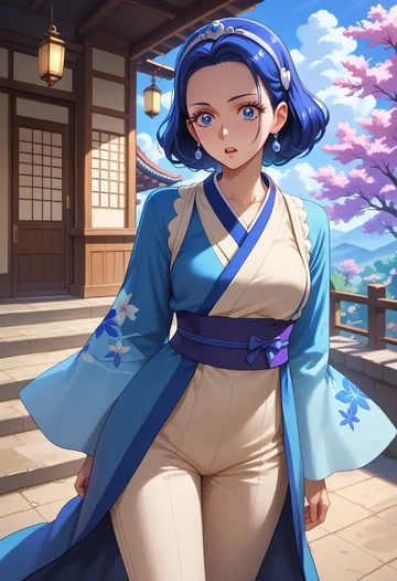 precure,cure_beauty,kimono,silk,wide-leg trousers  - AI generated anime art