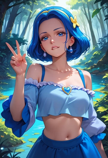 precure,cure_beauty,off-shoulder top,dolphin shorts  - AI generated anime art