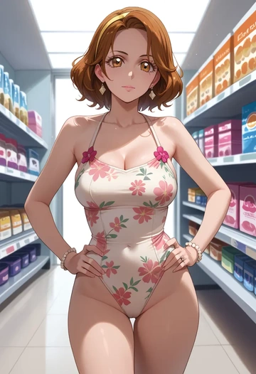 precure,cure_black,swimsuit,floral print  - AI generated anime art