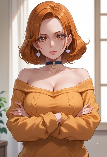 precure,cure_black,orange,sweater,choker  - AI generated anime art