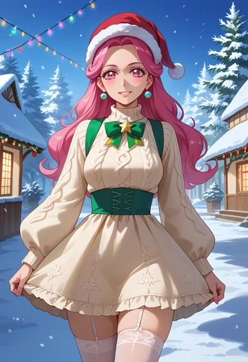 precure,cure_blossom,Christmas,sweater dress,stockings  - AI generated anime art