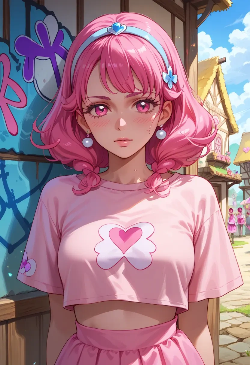 precure,cure_blossom,cropped graffiti sweatshirt,dolphin shorts  - 