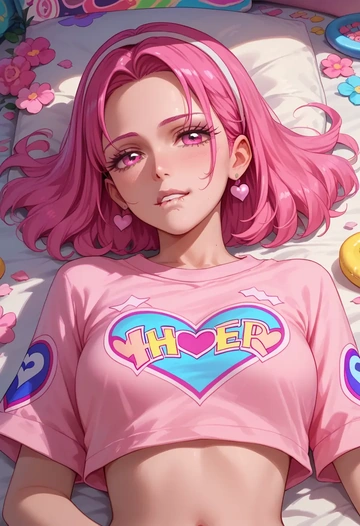 precure,cure_blossom,cropped graffiti sweatshirt,dolphin shorts  - AI generated anime art