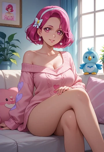 precure,cure_happy,off-shoulder,sweater  - AI generated anime art