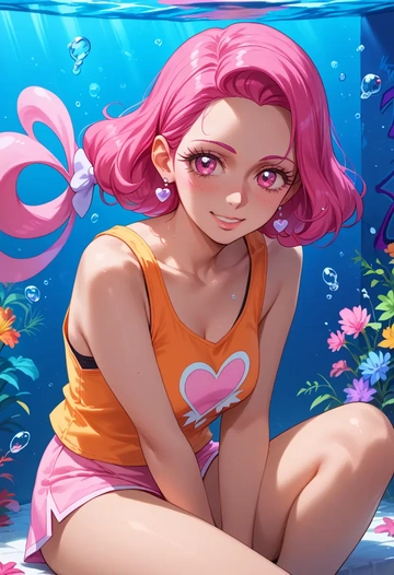 precure,cure_happy,abstract graffiti tank,dolphin shorts  - AI generated anime art