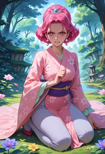 precure,cure_happy,kimono,silk,wide-leg trousers  - AI generated anime art