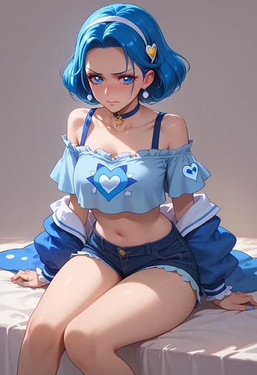 precure,cure_marine,off-shoulder top,dolphin shorts  - AI generated anime art