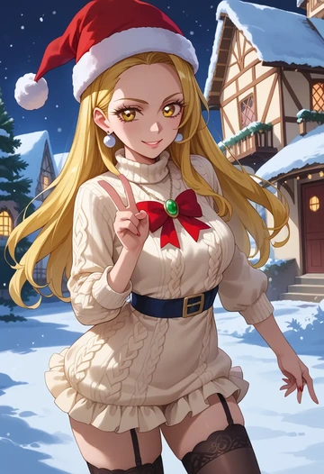 precure,cure_peace,Christmas,sweater dress,stockings  - AI generated anime art