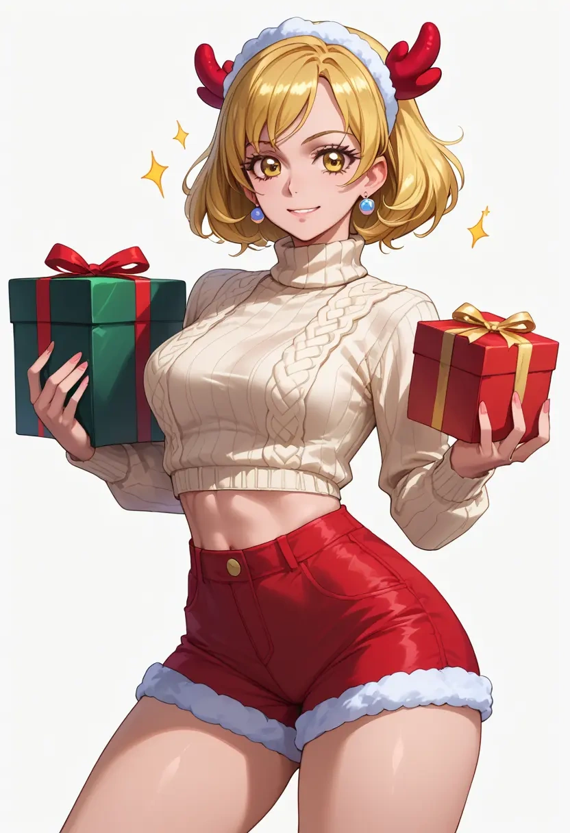 precure,cure_peace,Christmas,red velvet shorts,turtleneck sweater  - 