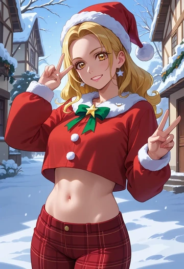 precure,cure_peace,Christmas,plaid trousers  - AI generated anime art