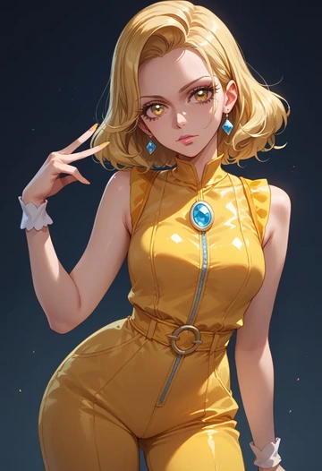 precure,cure_peace,jumpsuit,sleeveless,flare pants  - AI generated anime art