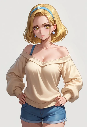 precure,cure_sunshine,Hands on hips,off-shoulder,sweater  - AI generated anime art